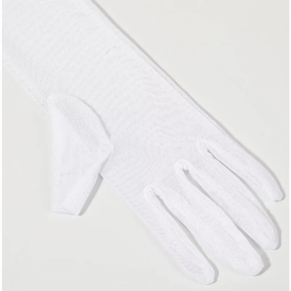 Women's Long Ivory Ruffle Puff Cuff Sleeve Mesh Gloves Wedding Party Costume